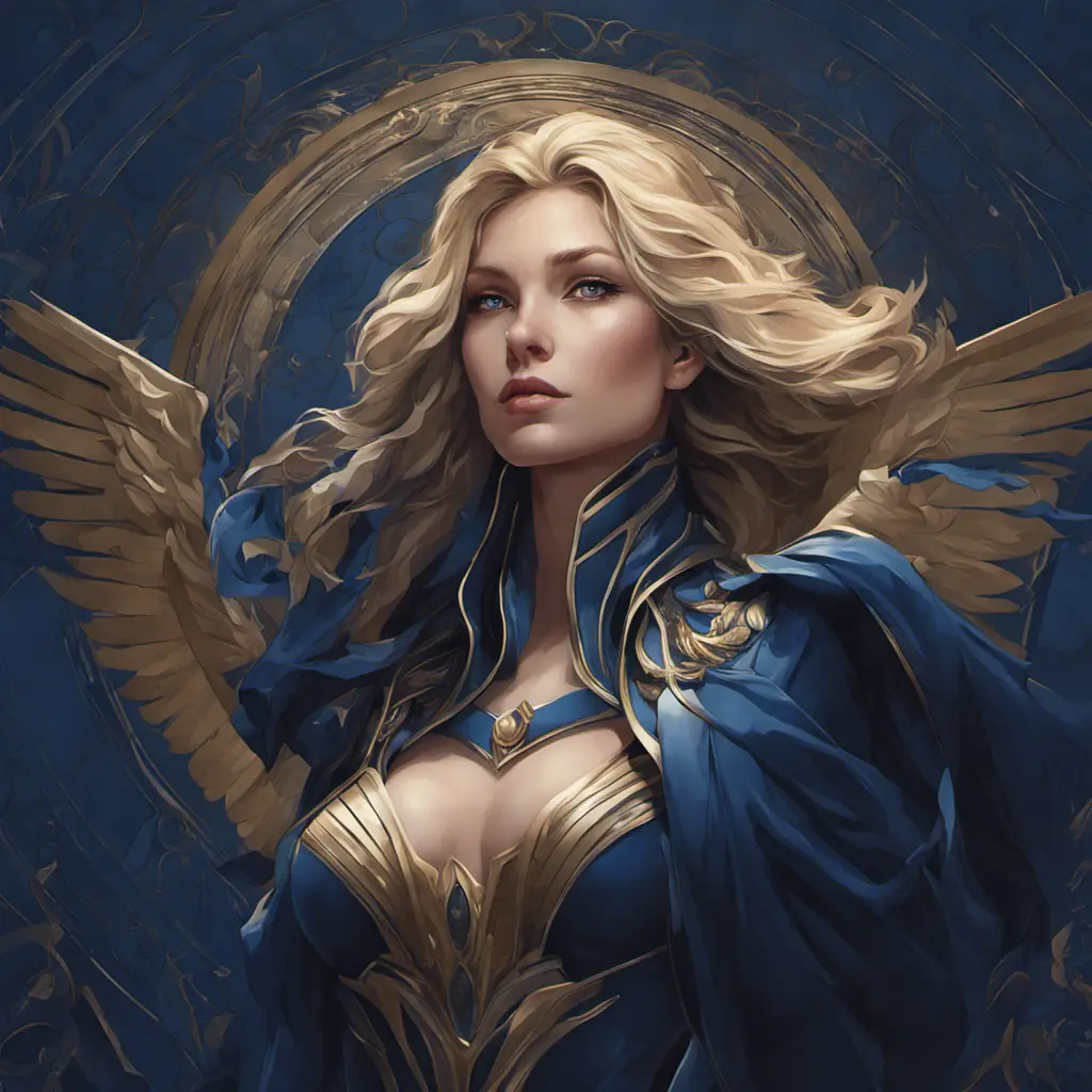 Alluring matte portrait of the beautiful Kayle in dark blue, 8k, Highly Detailed, Intricate, Realistic, Sharp Focus, Volumetric Lighting, Fantasy, Elegant by Stanley Artgerm Lau, Alphonse Mucha, WLOP, Stefan Kostic