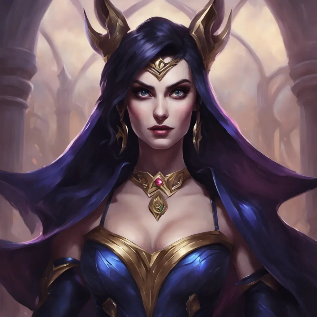 Alluring matte portrait of a beautiful Morgana from League of Legends in the style of Stefan Kostic, 8k, High Definition, Highly Detailed, Intricate, Half Body, Realistic, Sharp Focus, Fantasy, Elegant