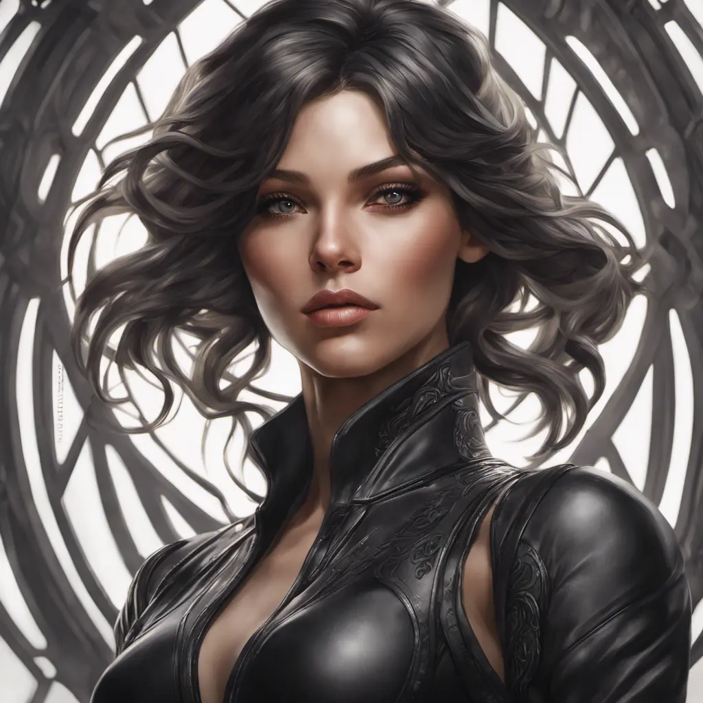 Alluring matte portrait of a beautiful Vex wearing black leather, 8k, Highly Detailed, Intricate, Half Body, Realistic, Sharp Focus, Volumetric Lighting, Fantasy, Elegant by Stanley Artgerm Lau, Alphonse Mucha, WLOP