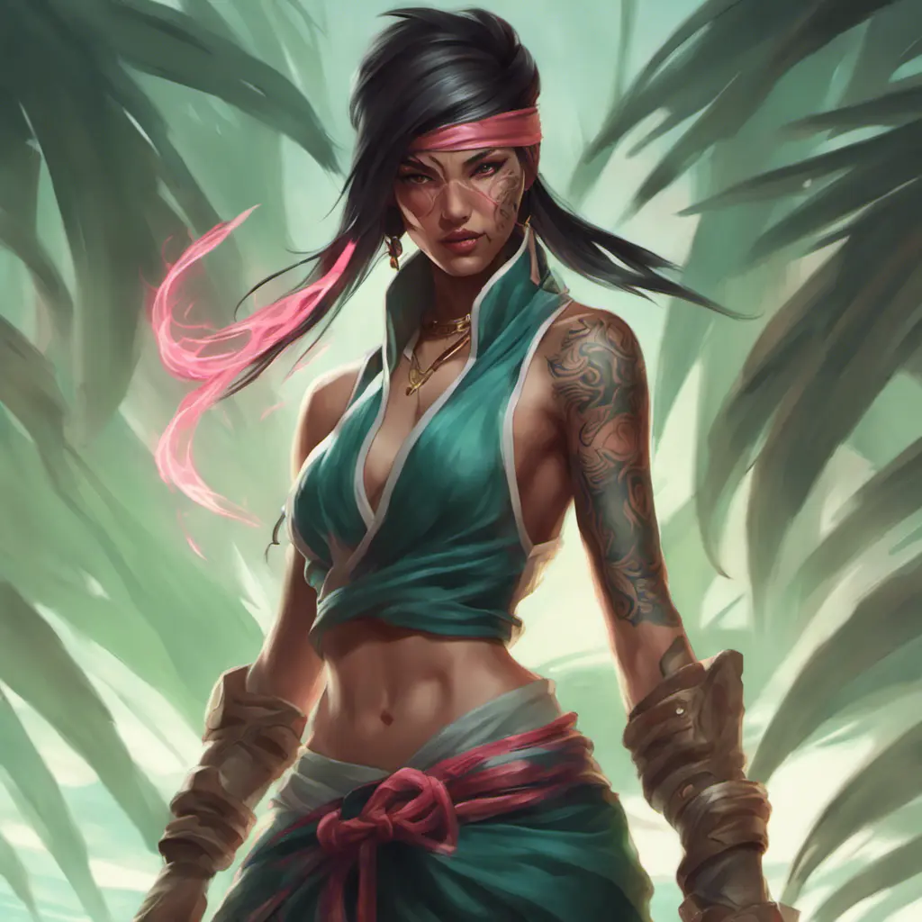 Matte portrait of Akali from League of Legends with tattoos, 8k, Highly Detailed, Powerful, Alluring, Artstation, Magical, Digital Painting, Photo Realistic, Sharp Focus, Volumetric Lighting, Concept Art by Stanley Artgerm Lau, Alphonse Mucha, Greg Rutkowski