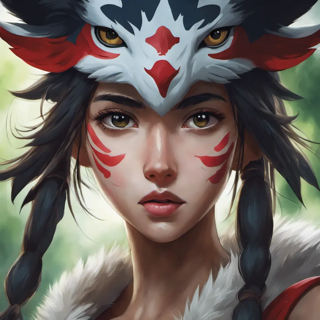 portrait of princess mononoke, 4k, 4k resolution, 8k, Hyper Detailed, Anime by Stanley Artgerm Lau