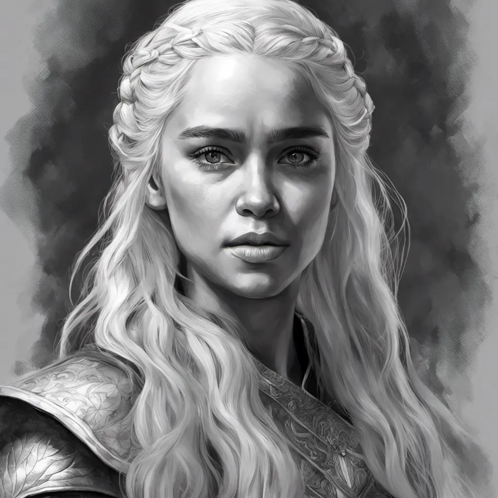 Black & White portrait of Daenerys Targaryen, Highly Detailed, Intricate, Artstation, Beautiful, Digital Painting, Sharp Focus, Concept Art, Elegant