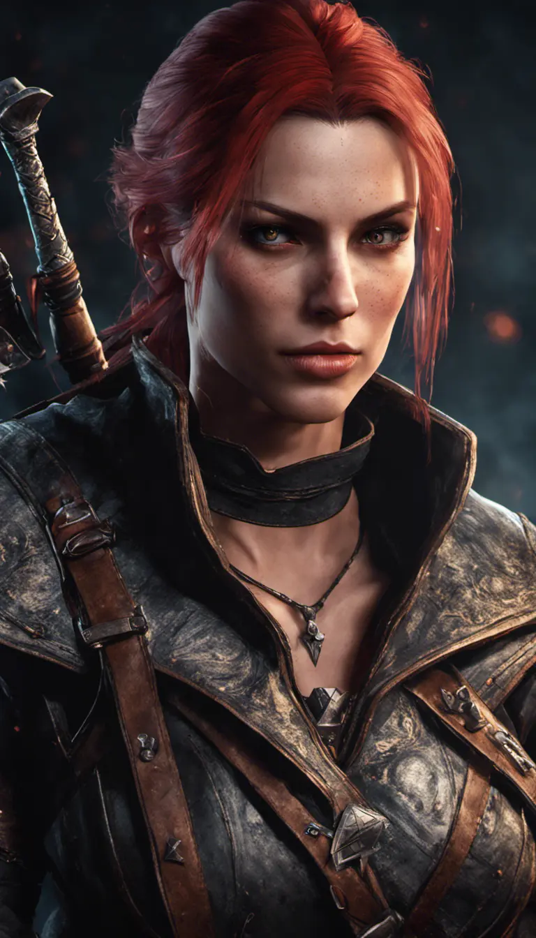 Female rouge assassin in The Witcher 3 Style, 4k, Highly Detailed, Beautiful, Cinematic Lighting, Sharp Focus, Volumetric Lighting, Closeup Portrait, Concept Art