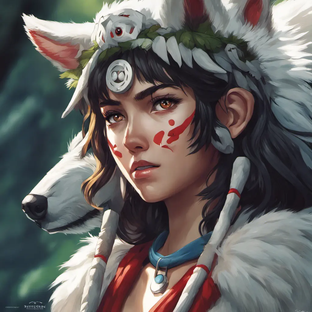 portrait of princess mononoke, 4k, 4k resolution, 8k, Hyper Detailed, Anime by Stanley Artgerm Lau