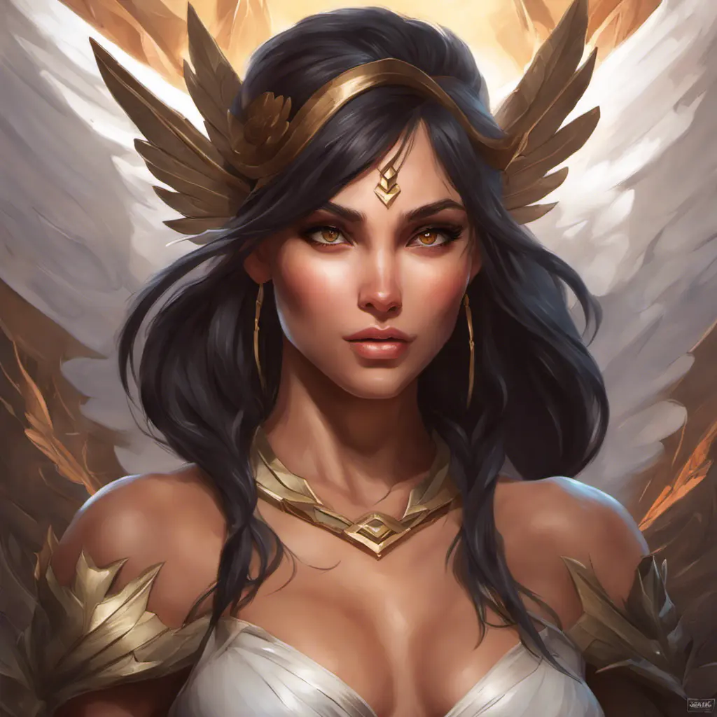 Alluring matte portrait of a beautiful Nidalee with wings, 8k, Highly Detailed, Intricate, Half Body, Realistic, Sharp Focus, Volumetric Lighting, Fantasy, Elegant by Stanley Artgerm Lau, Alphonse Mucha, WLOP