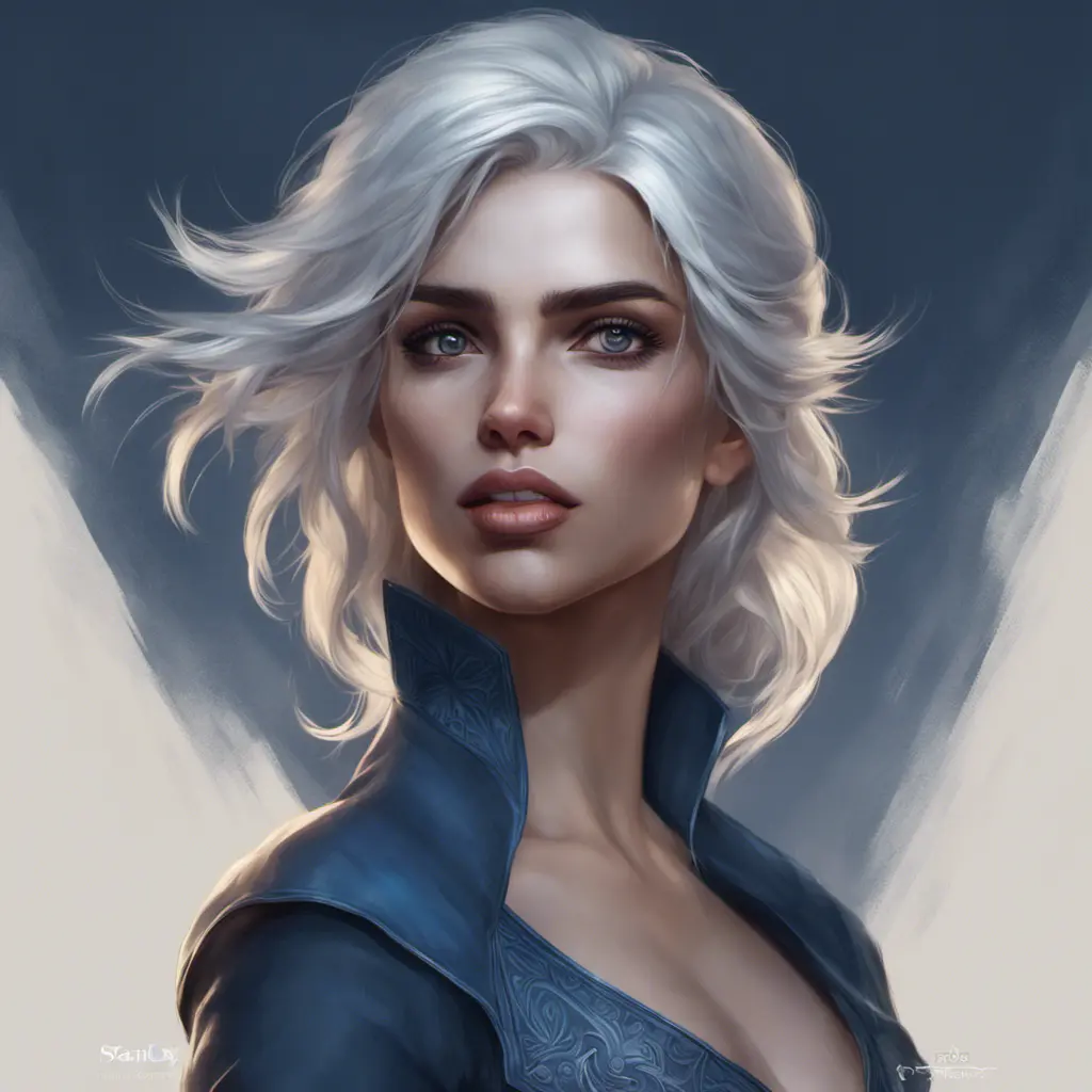 Alluring matte portrait of a beautiful Ciri wearing dark blue, 8k, Highly Detailed, Intricate, Half Body, Realistic, Sharp Focus, Volumetric Lighting, Fantasy, Elegant by Stanley Artgerm Lau, Alphonse Mucha, WLOP, Stefan Kostic