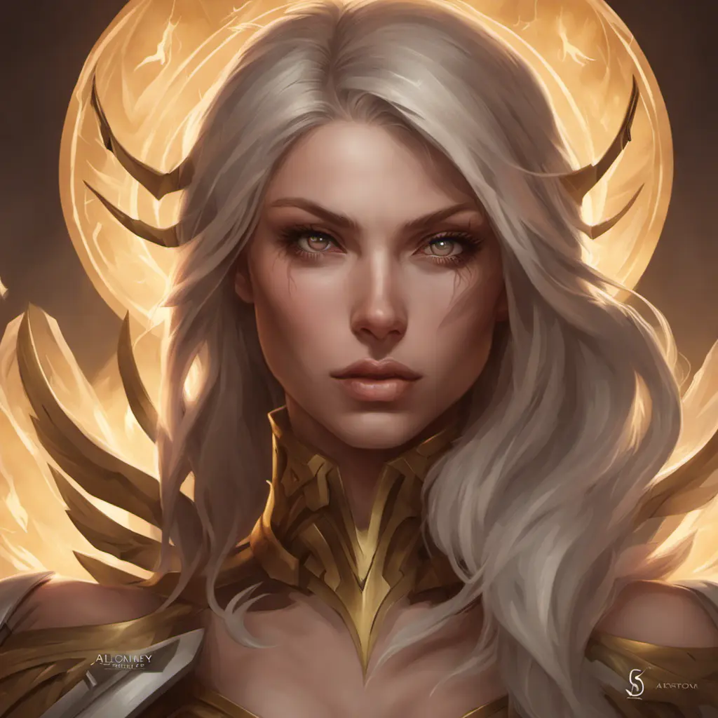 Matte portrait of Kayle from League of Legends with tattoos, 8k, Highly Detailed, Powerful, Alluring, Artstation, Magical, Digital Painting, Photo Realistic, Sharp Focus, Volumetric Lighting, Concept Art by Stanley Artgerm Lau, Alphonse Mucha, Greg Rutkowski