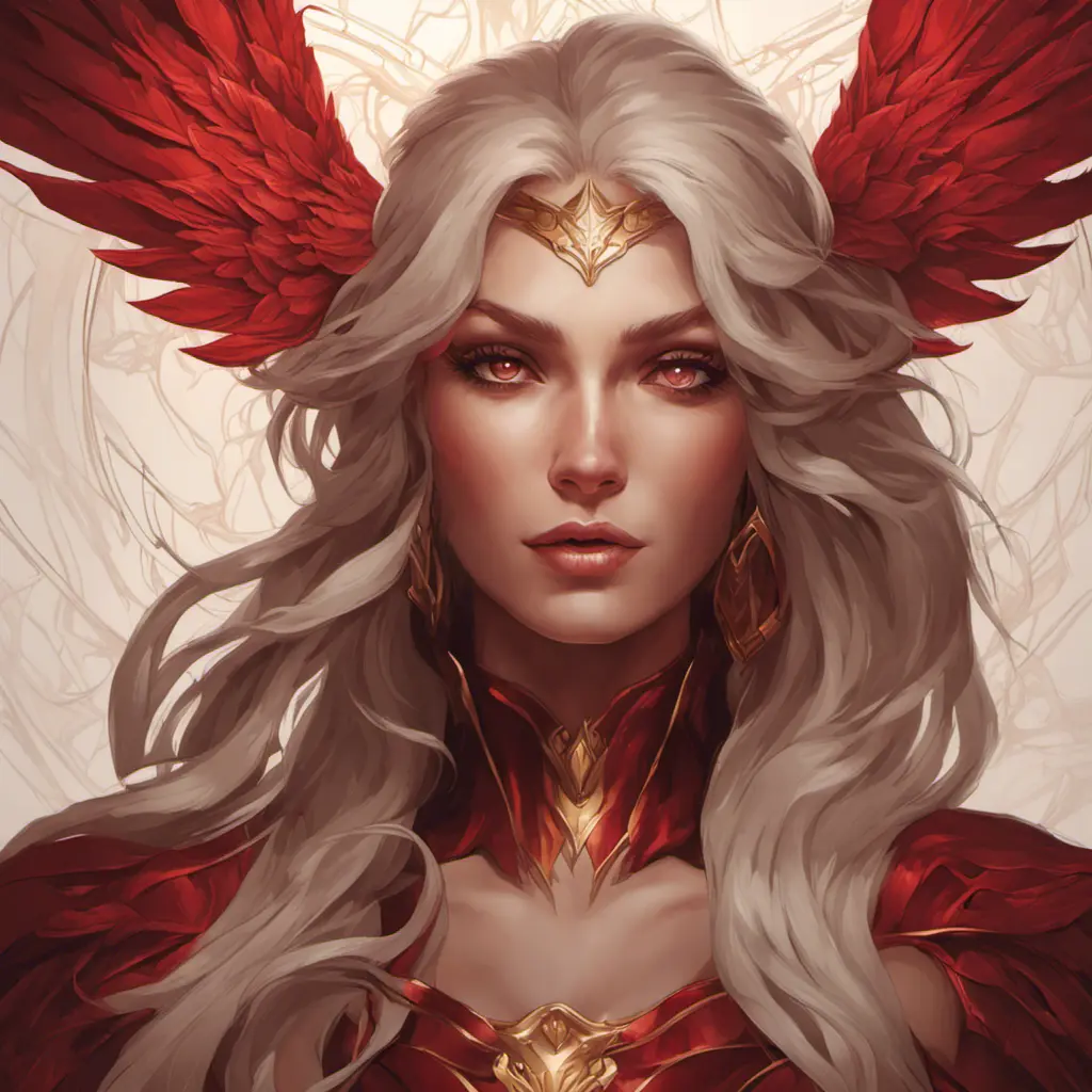 Alluring matte portrait of the beautiful Kayle in dark red, 8k, Highly Detailed, Intricate, Realistic, Sharp Focus, Volumetric Lighting, Fantasy, Elegant by Stanley Artgerm Lau, Alphonse Mucha, WLOP, Stefan Kostic