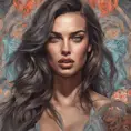 Colorful portrait of a tattooed Irina Shayk with a grey scale face, 4k, Highly Detailed, Hyper Detailed, Powerful, Artstation, Vintage Illustration, Digital Painting, Sharp Focus, Smooth, Concept Art by Stanley Artgerm Lau, Alphonse Mucha, Greg Rutkowski