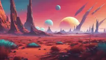Beautiful alien landscape of No Mans Sky, Highly Detailed, Intricate, Artstation, Beautiful, Digital Painting, Sharp Focus, Concept Art, Elegant