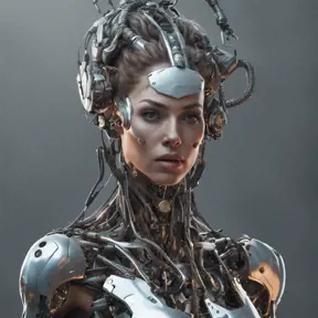 Alluring highly detailed matte portrait of a beautiful cyborg in the style of Stefan Kostic, 8k, High Definition, Highly Detailed, Intricate, Half Body, Realistic, Sharp Focus, Fantasy, Elegant