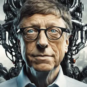 Alluring portrait of Bill Gates with a robot eye, High Definition, High Resolution, Intricate Details, Ultra Detailed, Cybernatic and Sci-Fi, Half Body, Biomechanical, Futuristic, Sci-Fi, Science Fiction, Matte Painting, Sharp Focus by Stefan Kostic