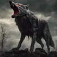 large evil wolf howling, red eyes, big teeth, 4k, 4k resolution, 8k, Eldritch, Foreboding, HD, High Definition, High Resolution, Highly Detailed, HQ, Digital Illustration, Matte Painting, Spring, Fantasy, Apocalyptic, Doom, Ominous, Terrifying, Threatening, Unnerving by Stefan Kostic