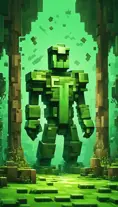 Minecraft  enemy in green setting, 4k, 3D Rendering, Pixel Art by Dan Mumford, Greg Rutkowski, WLOP