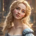 Cinderella, Atmospheric, High Definition, Highly Detailed, Hyper Detailed, Intricate Artwork, Intricate Details, Masterpiece, Ultra Detailed, Closeup of Face, Half Body, Beautiful, Gorgeous, Unimaginable Beauty, Blonde Hair, Large Eyes, Perfect Face, Pretty Face, Rosy Cheeks, Small Nose, Smiling, Matte Painting, Spring, Sunny Day, Sharp Focus, Centered, Beautifully Lit, Closeup Portrait, Portrait, Fantasy, Colorful, Vivid by Stefan Kostic