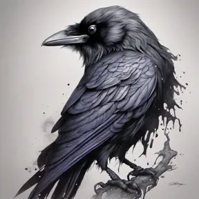 Raven, Highly Detailed, Intricate, Color Splash, Ink Art, Fantasy, Dark by Stanley Artgerm Lau
