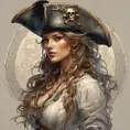 Alluring matte portrait of a beautiful female Pirate, 8k, Highly Detailed, Intricate, Half Body, Realistic, Sharp Focus, Volumetric Lighting, Fantasy, Elegant by Alphonse Mucha