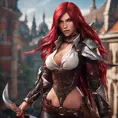 Katarina from League of Legends, 8k, Highly Detailed, Alluring, Photo Realistic, Sharp Focus, Octane Render, Unreal Engine, Volumetric Lighting by Alphonse Mucha