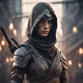 Alluring highly detailed matte portrait of beautiful female ninja wearing Assassin Creed armor in the style of Stefan Kostic, 8k, High Definition, Highly Detailed, Intricate, Half Body, Realistic, Sharp Focus, Fantasy, Elegant