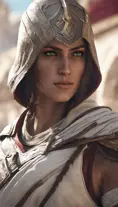 Closeup of Kassandra from Assassins Creed in white armor, 8k, Highly Detailed, Artstation, Beautiful, Digital Illustration, Sharp Focus, Unreal Engine, Concept Art