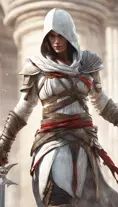 Kassandra from Assassins Creed in white armor, 8k, Highly Detailed, Artstation, Beautiful, Digital Illustration, Sharp Focus, Unreal Engine, Concept Art