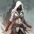 White hooded female assassin from Assassin's Creed, Highly Detailed, Vibrant Colors, Ink Art, Fantasy, Dark by Peter Mohrbacher