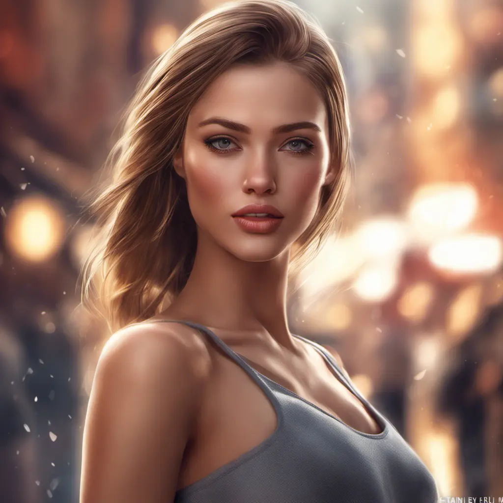 Closeup of a gorgeous female model in the style of stefan kostic, 8k, High Definition, Digital Illustration, Bokeh effect, Photo Realistic, Sharp Focus by Stanley Artgerm Lau