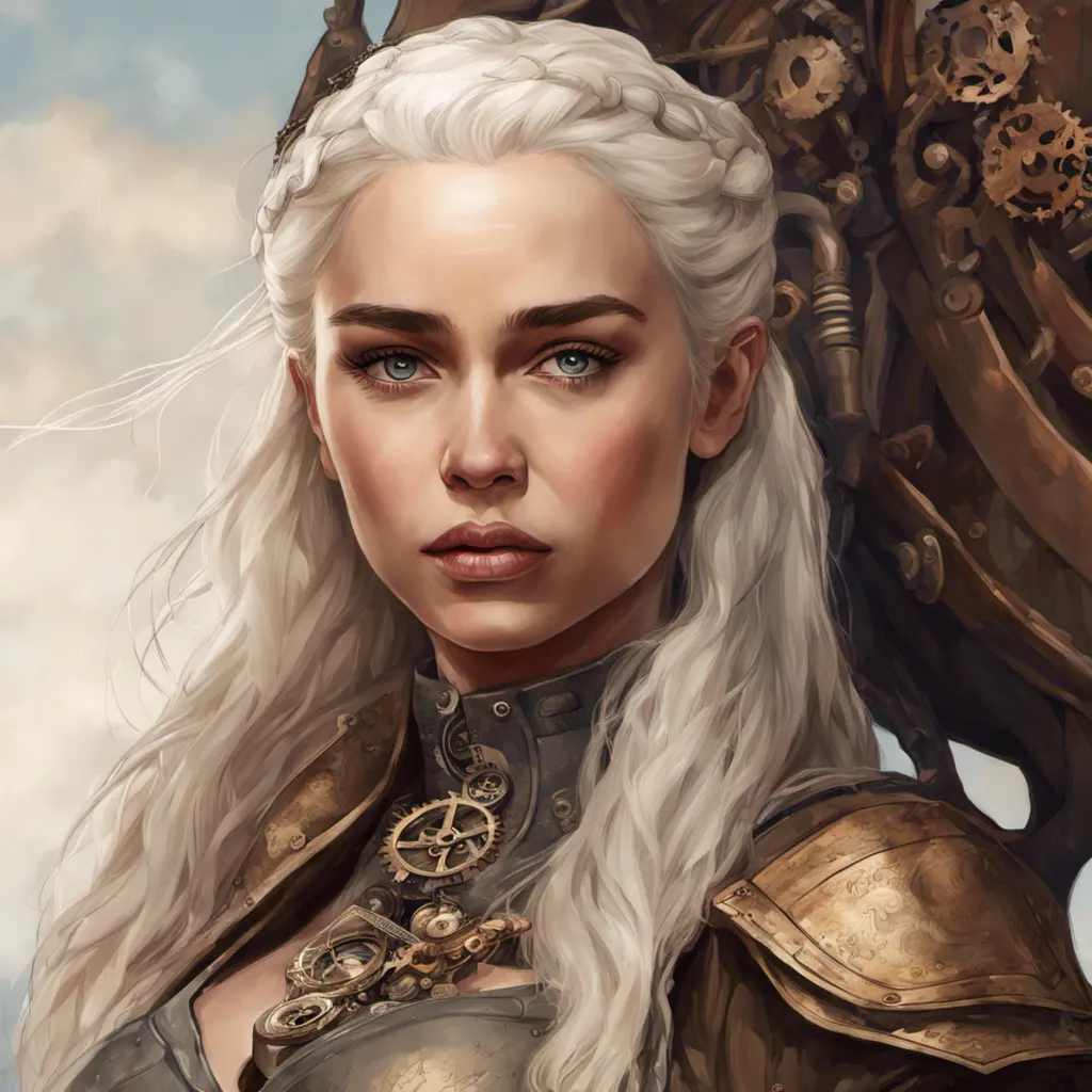 Steampunk portrait of Daenerys Targaryen, Highly Detailed, Intricate, Artstation, Beautiful, Digital Painting, Sharp Focus, Concept Art, Elegant