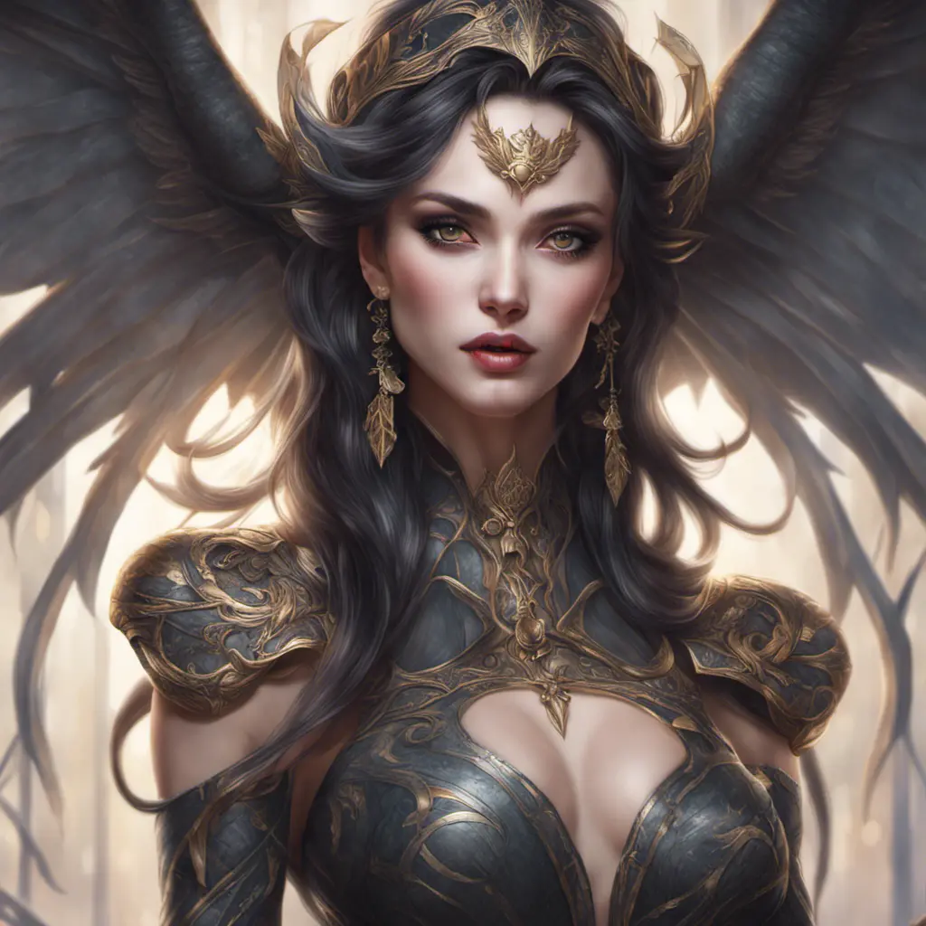 Alluring matte closeup portrait of a beautiful Morgana, 8k, Highly Detailed, Intricate, Realistic, Sharp Focus, Volumetric Lighting, Fantasy, Elegant by Stanley Artgerm Lau, WLOP