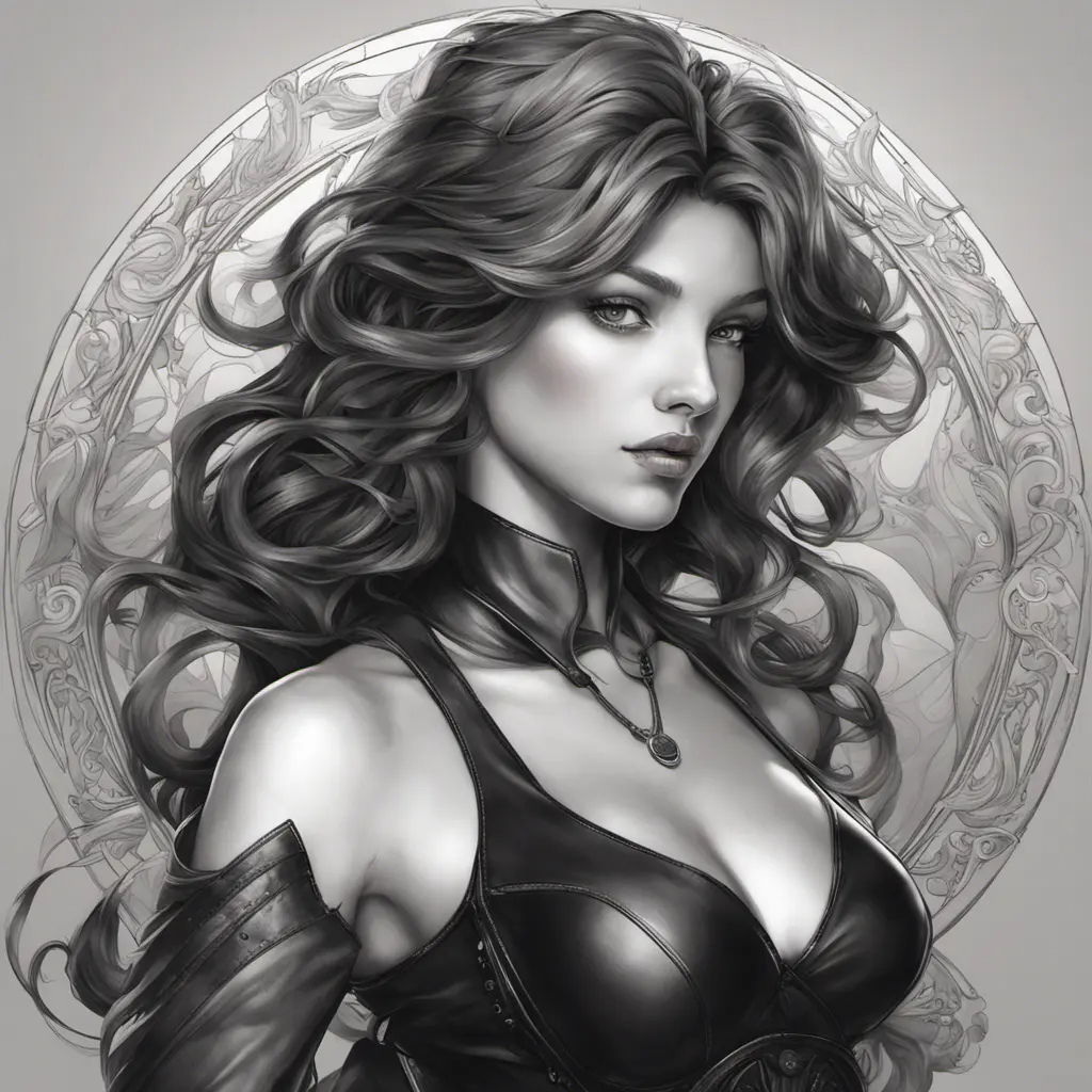 Alluring matte portrait of a beautiful A2 in black leather, 8k, Highly Detailed, Intricate, Half Body, Realistic, Sharp Focus, Volumetric Lighting, Fantasy, Elegant by Stanley Artgerm Lau, Alphonse Mucha, WLOP, Stefan Kostic