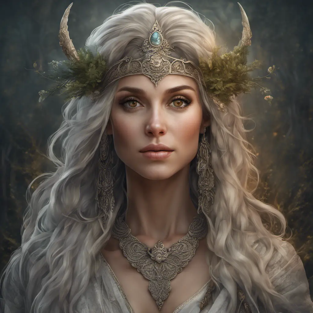 Alluring highly detailed matte portrait of beautiful female druid in the style of Stefan Kostic, 8k, High Definition, Highly Detailed, Intricate, Half Body, Realistic, Sharp Focus, Fantasy, Elegant