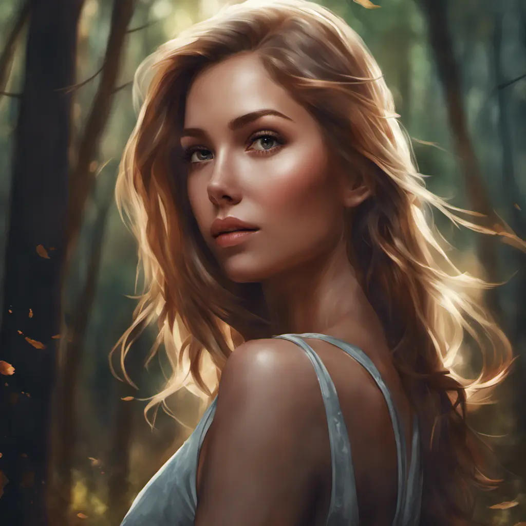 Closeup of a gorgeous female in a forest in the style of stefan kostic, 8k, High Definition, Digital Illustration, Bokeh effect, Photo Realistic, Sharp Focus by Stanley Artgerm Lau