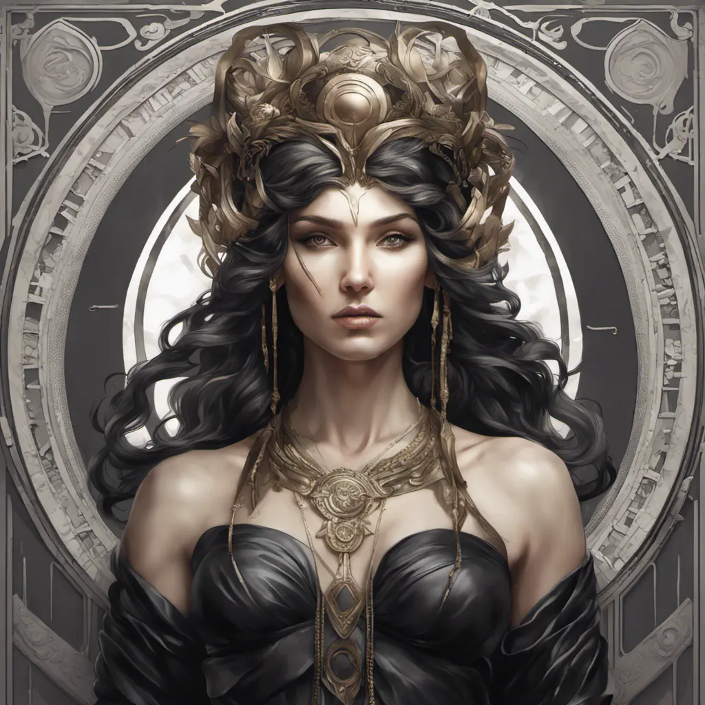 Alluring matte portrait of the beautiful goddess Artemis in black in the style of Stefan Kostic, 8k, Highly Detailed, Intricate, Realistic, Sharp Focus, Volumetric Lighting, Fantasy, Elegant by Stanley Artgerm Lau, Alphonse Mucha, WLOP