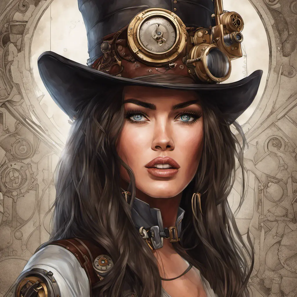 Steampunk portrait of Megan Fox, Highly Detailed, Intricate, Artstation, Beautiful, Digital Painting, Sharp Focus, Concept Art, Elegant