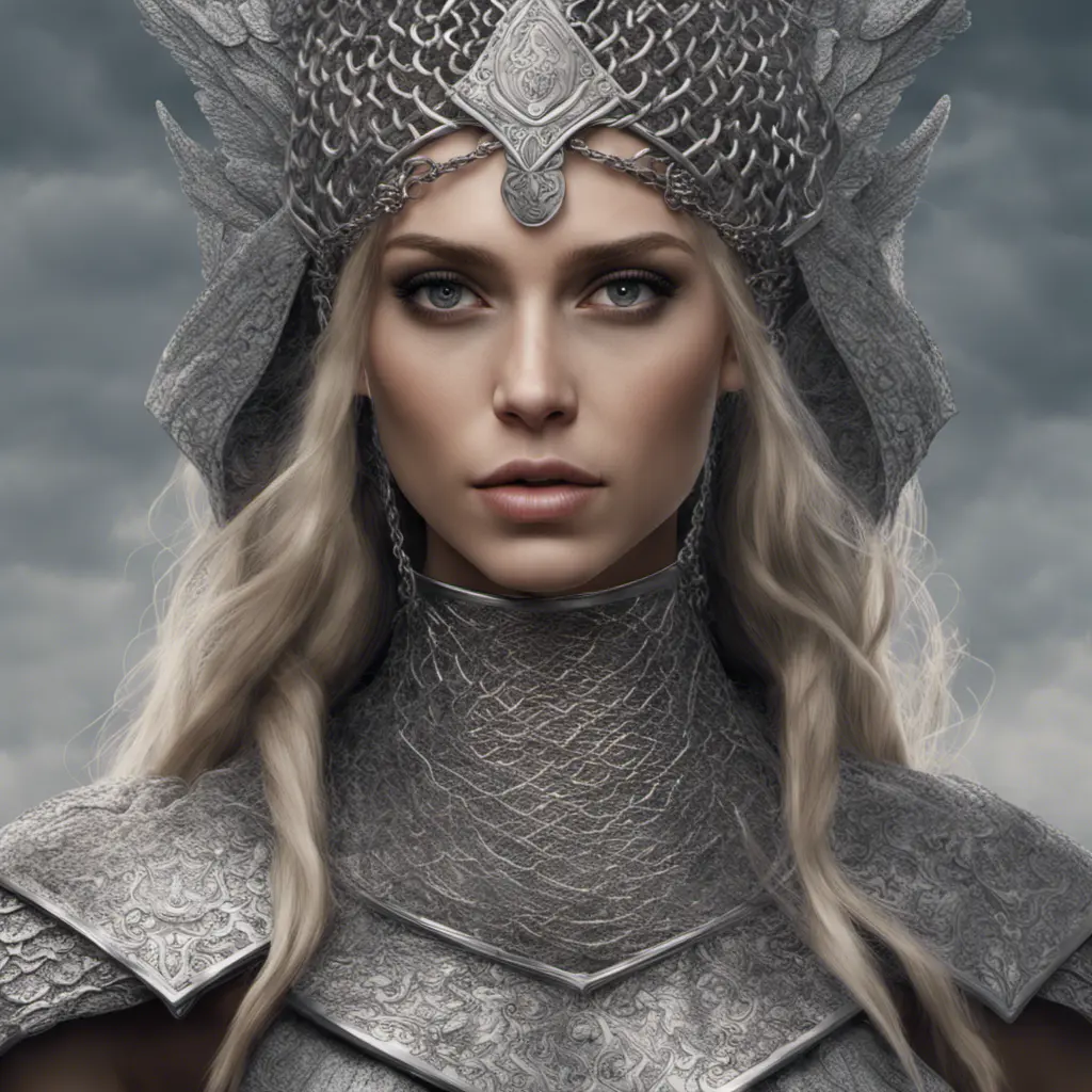 Alluring highly detailed matte portrait of beautiful norse goddess wearing chainmail in the style of Stefan Kostic, 8k, High Definition, Highly Detailed, Intricate, Half Body, Realistic, Sharp Focus, Fantasy, Elegant