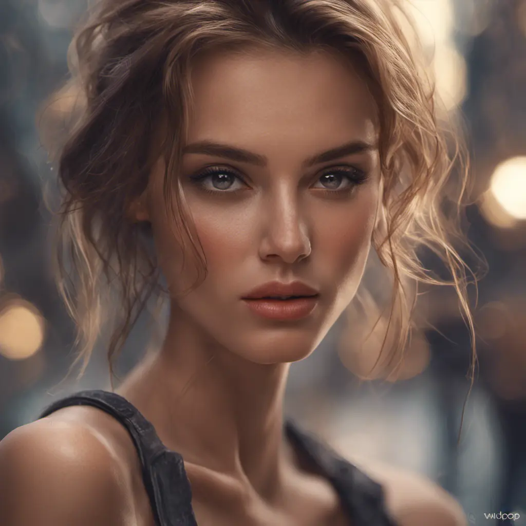 Closeup of a gorgeous female model in the style of stefan kostic, 8k, High Definition, Digital Illustration, Bokeh effect, Photo Realistic, Sharp Focus by WLOP