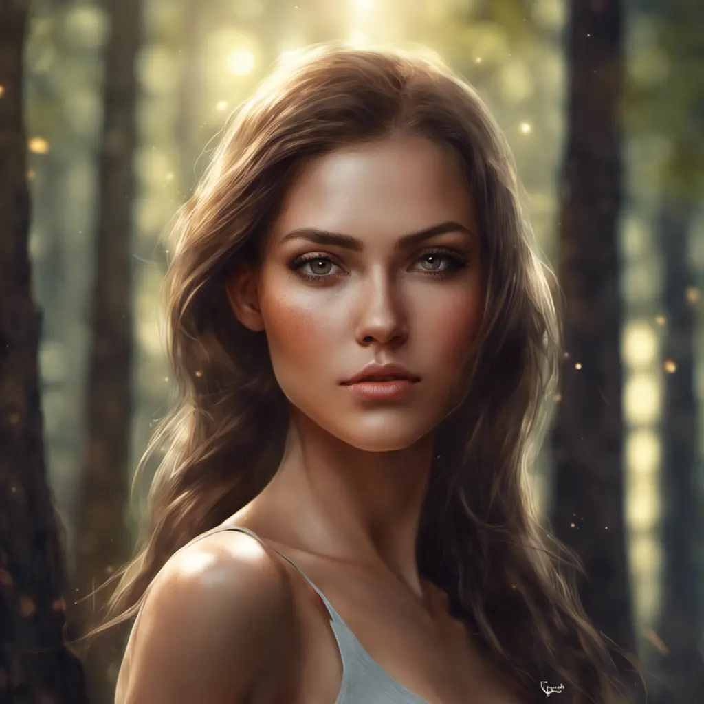 Closeup of a gorgeous female in a forest in the style of stefan kostic, 8k, High Definition, Digital Illustration, Bokeh effect, Photo Realistic, Sharp Focus by Stanley Artgerm Lau