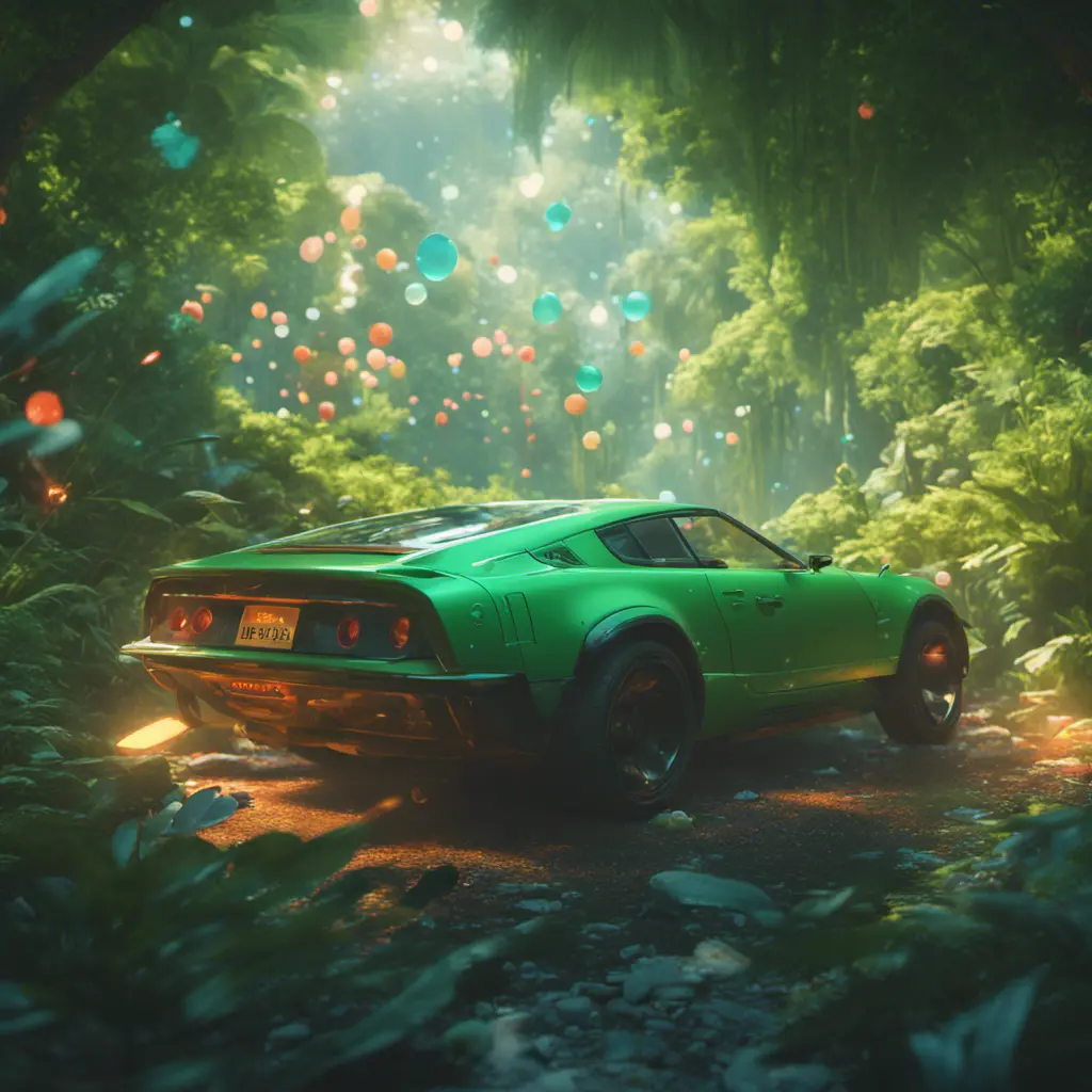 Studio ghibli, rocket explosion, jungle, solar, green technology, optimist future, 8k, Bokeh effect, Cinematic Lighting, Octane Render, Iridescence, Vibrant by Beeple, Asher Brown Durand, Dan Mumford, Greg Rutkowski, WLOP