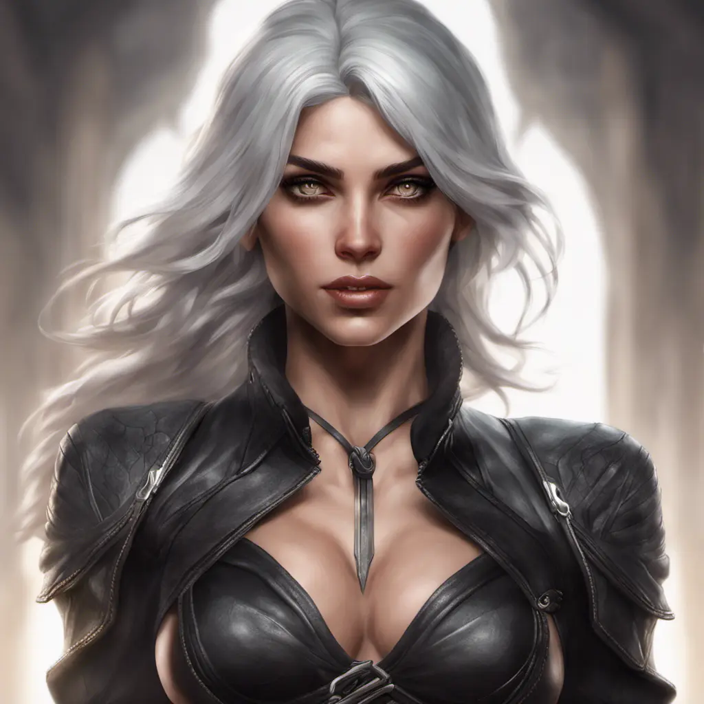 Alluring matte full body portrait of a beautiful Ciri wearing black leather, 8k, Highly Detailed, Intricate, Realistic, Sharp Focus, Volumetric Lighting, Fantasy, Elegant by Stanley Artgerm Lau, WLOP