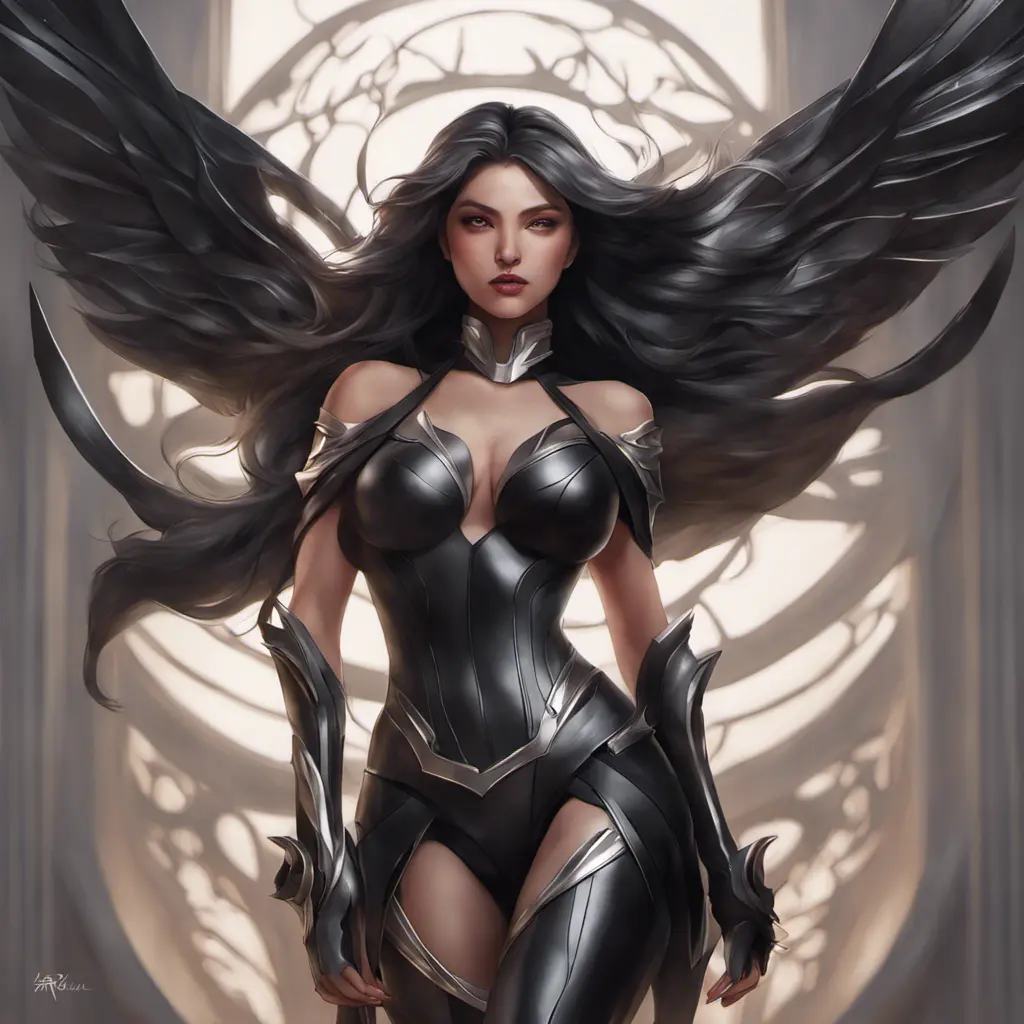 Alluring matte full body portrait of a beautiful Irelia wearing black leather, 8k, Highly Detailed, Intricate, Realistic, Sharp Focus, Volumetric Lighting, Fantasy, Elegant by Stanley Artgerm Lau, WLOP