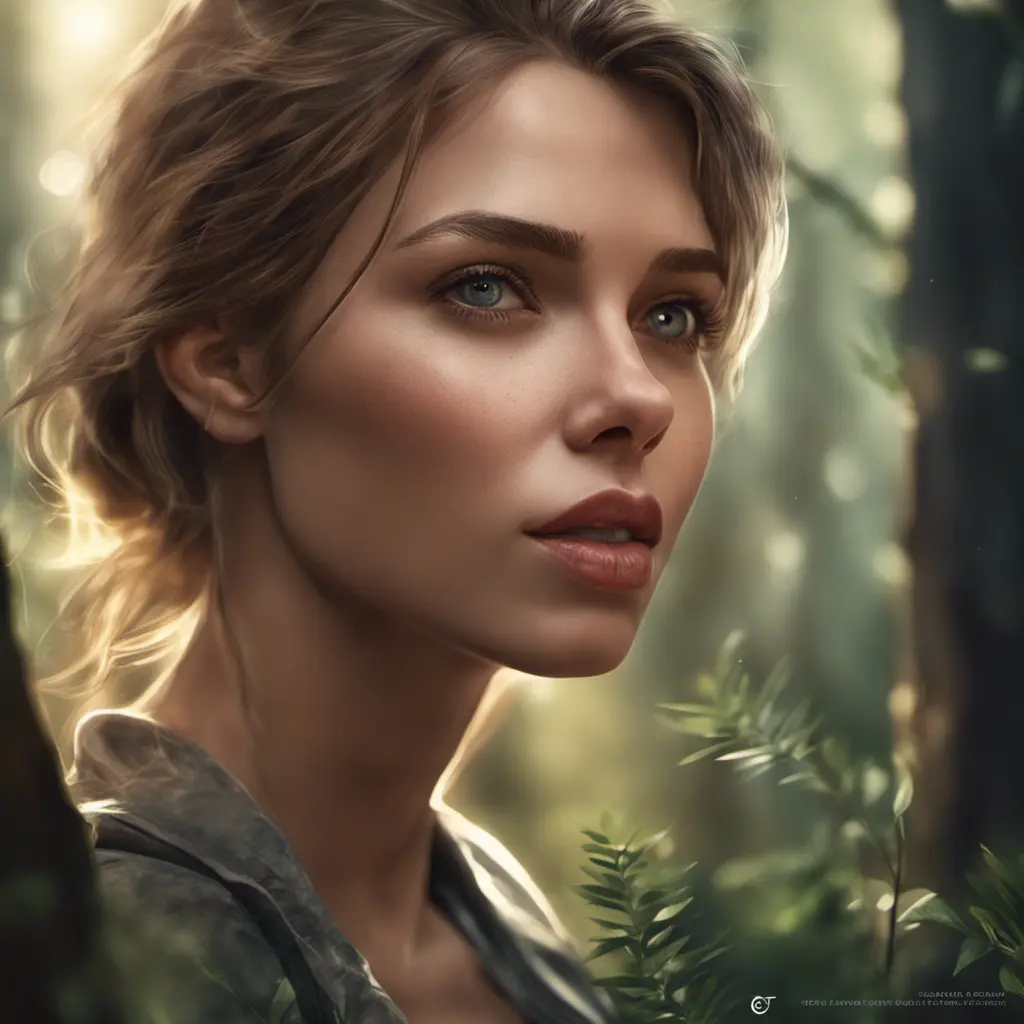 Closeup of a gorgeous female in a forest in the style of stefan kostic, 8k, High Definition, Digital Illustration, Bokeh effect, Photo Realistic, Sharp Focus by Stanley Artgerm Lau