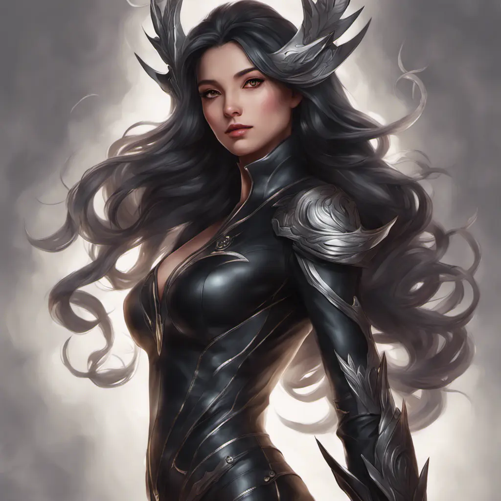 Alluring matte full body portrait of a beautiful Irelia wearing black leather, 8k, Highly Detailed, Intricate, Realistic, Sharp Focus, Volumetric Lighting, Fantasy, Elegant by Stanley Artgerm Lau, WLOP