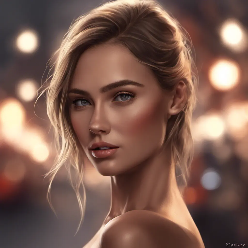 Closeup of a gorgeous female model in the style of stefan kostic, 8k, High Definition, Digital Illustration, Bokeh effect, Photo Realistic, Sharp Focus by Stanley Artgerm Lau