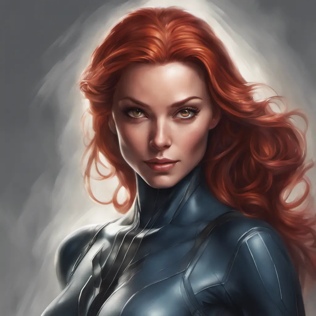 Alluring matte portrait of a beautiful Jean Grey from X-Men, 8k, Highly Detailed, Intricate, Half Body, Realistic, Sharp Focus, Volumetric Lighting, Fantasy, Elegant by Stanley Artgerm Lau