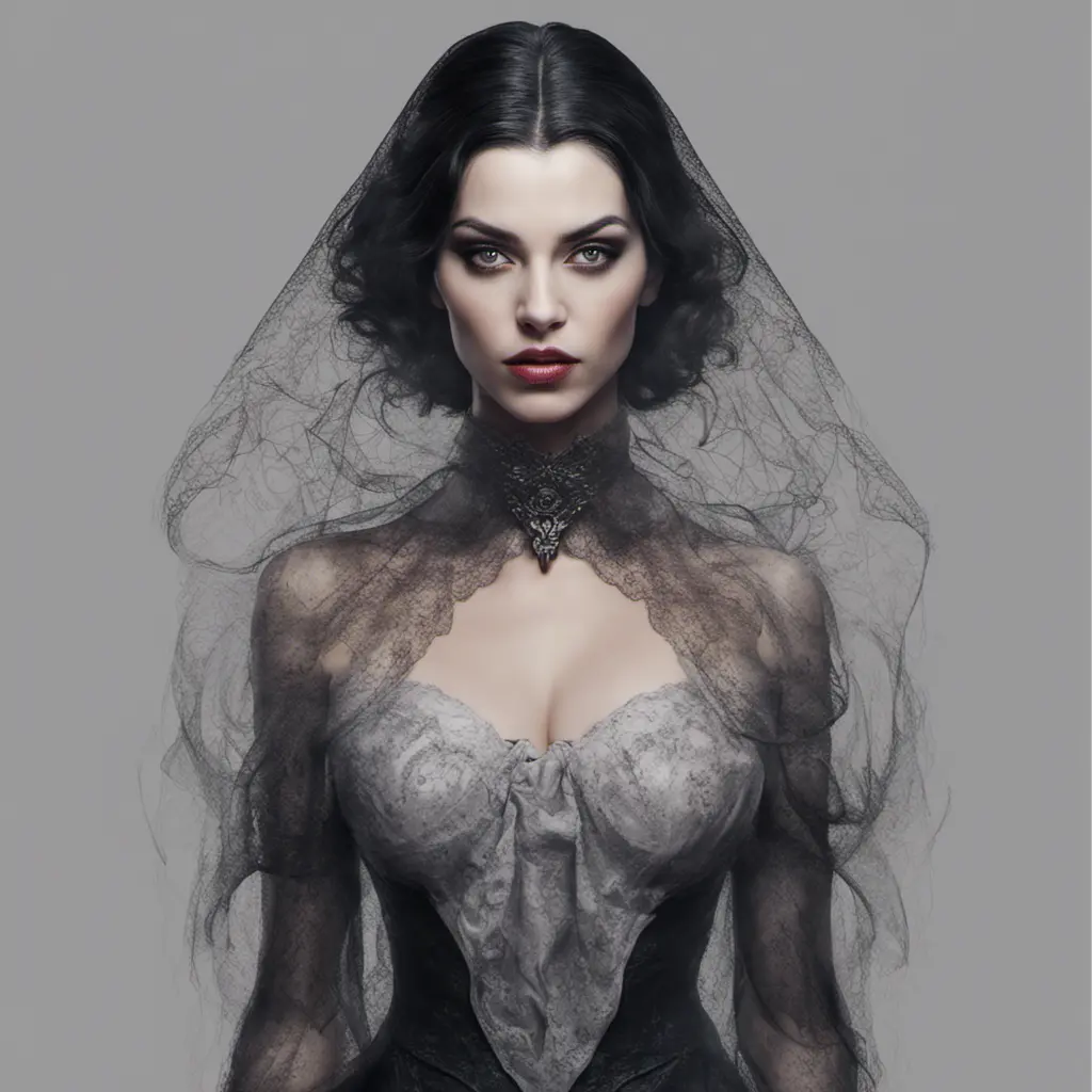 Alluring portrait of a beautiful raven black haired veiled vampire in the style of Stefan Kostic, 8k, High Definition, Highly Detailed, Intricate, Half Body, Realistic, Sharp Focus, Fantasy, Elegant