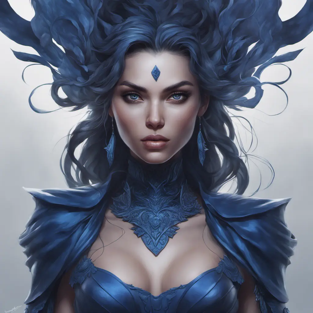 Alluring matte portrait of a fierce beautiful Vex in dark blue, 8k, Highly Detailed, Intricate, Half Body, Realistic, Sharp Focus, Volumetric Lighting, Fantasy, Elegant by Stanley Artgerm Lau, WLOP, Stefan Kostic