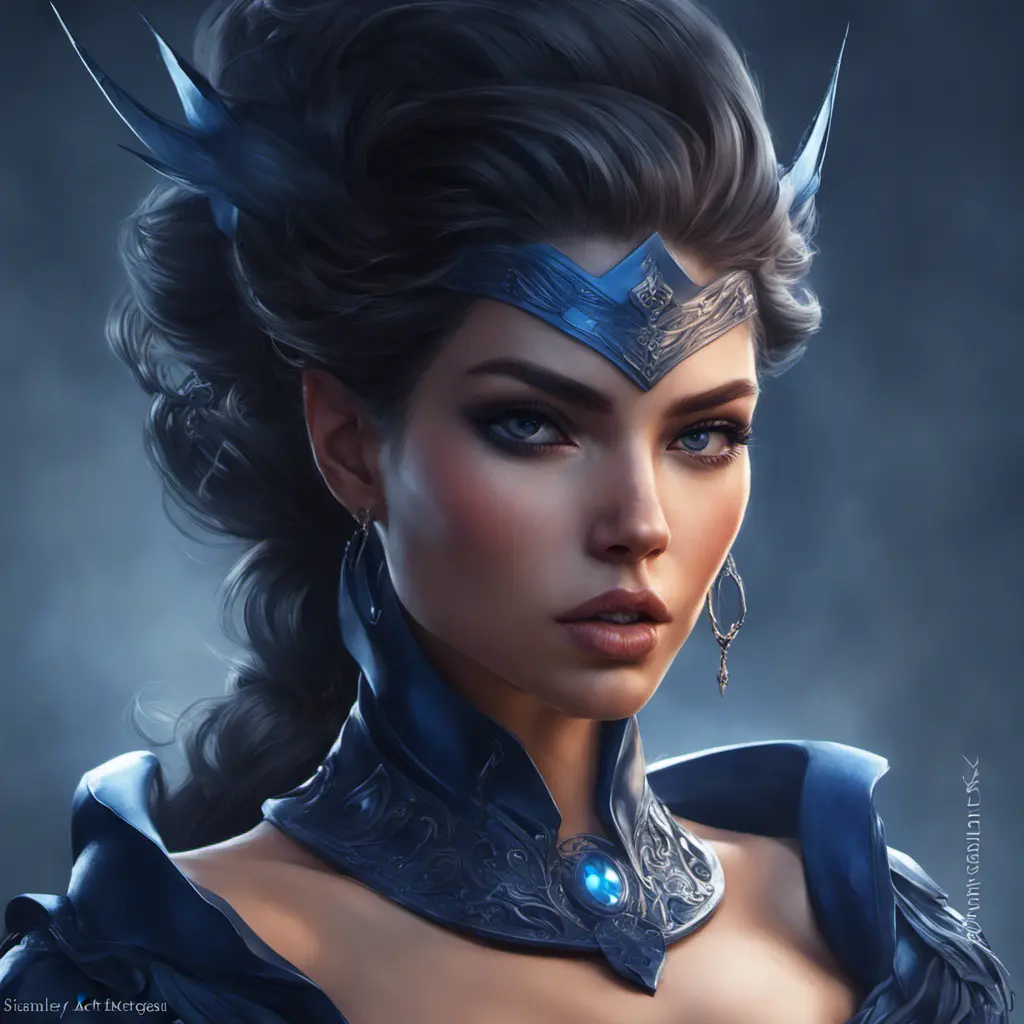 Alluring matte portrait of a fierce beautiful Vex in dark blue, 8k, Highly Detailed, Intricate, Half Body, Realistic, Sharp Focus, Volumetric Lighting, Fantasy, Elegant by Stanley Artgerm Lau, WLOP, Stefan Kostic