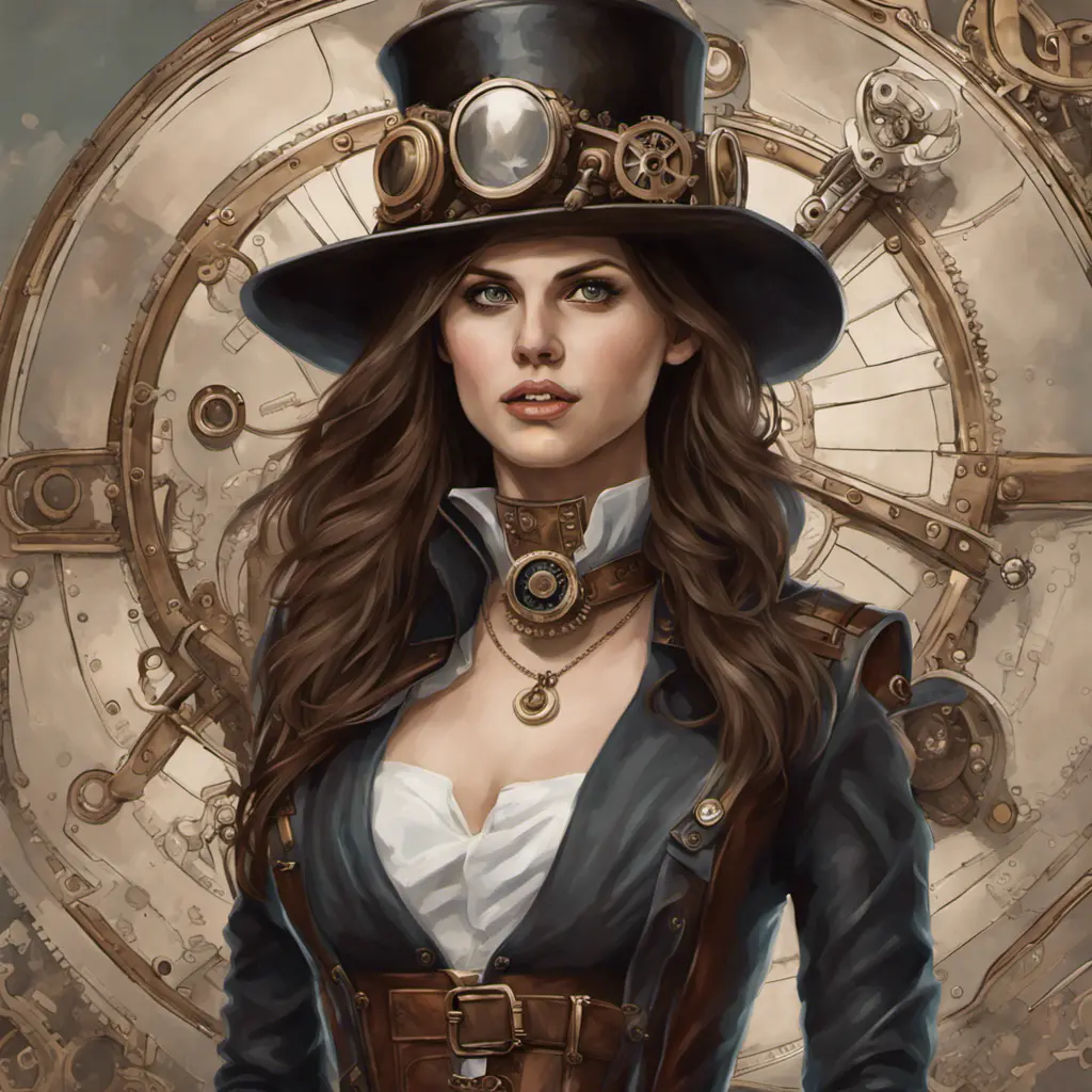 Steampunk portrait of Alexandra Daddario, Highly Detailed, Intricate, Artstation, Beautiful, Digital Painting, Sharp Focus, Concept Art, Elegant