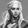 Black & White face portrait of Daenerys Targaryen, Highly Detailed, Intricate, Artstation, Beautiful, Digital Painting, Sharp Focus, Concept Art, Elegant