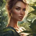 Closeup of a gorgeous female in foliage and the style of stefan kostic, 8k, High Definition, Digital Illustration, Bokeh effect, Photo Realistic, Sharp Focus by Stanley Artgerm Lau